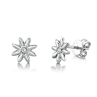 Created Round Cut White Diamond 925 Sterling Silver 14K White Gold Over Diamond Daisy Flower Stud Earring Women's & Girl's