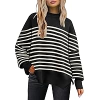 LILLUSORY Women's Crewneck Batwing Long Sleeve Sweaters 2023 Fall Oversized Ribbed Knit Side Slit Pullover Tops