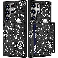 Compatible with Samsung Galaxy S24 Ultra Case Cute with Card Holder/Shockproof Slim Slot Wallet Phone Case for Women Galaxy S24 Ultra/White Stars Universe Planets Galaxy Cosmo