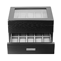 20-slot Double-layer Watch Case, Large-capacity Multi-functional Jewelry Storage Drawer Box, Flip-top Transparent Watch Box Black 1221B