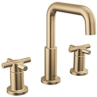Delta Faucet Nicoli Widespread Bathroom Faucet 3 Hole, Gold Bathroom Faucet, 2 Handle Bathroom Faucet, Bathroom Sink Faucet, Drain Assembly, Champagne Bronze 35894LF-CZ