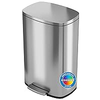 iTouchless SoftStep 13.2 Gallon Step Kitchen Trash Can with Lid and Odor Filter, Stainless Steel 50 Liter Trashcan for Home Office Bedroom Garage Living Room Bathroom Silent Lid Close Slim Wastebasket