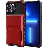 Flip Wallet Case for iPhone 14/14 Plus/14 Pro/14 Pro Max, Solid Color Metal Shockproof Phone Case, with 5 Card Credit Card Holder Slot Protective Case (Color : Red, Size : 14 6.1