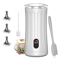Milk Frother, Ovetedot 4-in-1 Milk Frother and Steamer, Non-Slip Stylish Design, Hot & Cold Milk Steamer with Temperature Control, Auto Shut-Off Frother for Coffee, Latte, Cappuccino, Macchiato(White)