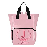 Pink Custom Diaper Bag Backpack Personalized Letter Name Large Baby Bag for Boys Girls Toddler Multifunction Travel Maternity Back Pack for Mom Dad with Stroller Straps