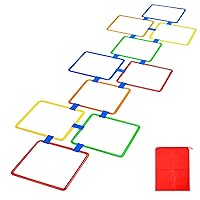 Hopscotch Rings Game, 10Pcs Square Hopscotch Rings 15 Inch Multi-Colored Agility Rings Obstacle Course Fun Play Kids Outdoor Play Equipment(B)