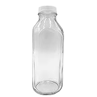 The Dairy Shoppe 1 LTR (33.8 oz) Glass Milk Bottle with Cap. Made in USA, Square Style