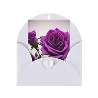 Purple Rose Print Blank Greeting Cards, Love Buttons, Pearl Paper Envelopes Suitable For Various Occasions - Anniversary Cards, Thank You Cards, Holiday Cards, Wedding Cards, Congratulations, And More