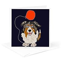 3dRose Funny Australian Shepherd Puppy Dog Birthday Art - Greeting Card, 6
