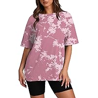 Oversized T Shirts for Women, Womens Summer Tunic Top Casual Short Sleeve Tie Dye Basic Tee Shirt 2024 Trendy Clothes