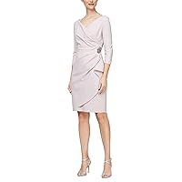 Alex Evenings Women's Slimming Short Sheath 3/4 Sleeve Dress with Surplus Neckline