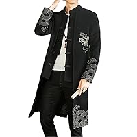 Men's Chinese Style Long Windbreaker Jacket Vintage Dragon Embroidered Jacket Chinese Casual Windbreaker Clothing