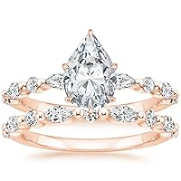 Pear Shaped Moissanite Engagement Ring with Band, 4 CT, Rose Gold