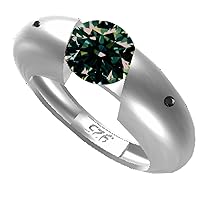 1.40 ct SI2 Round Real Moissanite Solitaire Engagement Silver Plated Ring Green Color Size 8