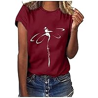 White Shirts for Women Dressy Casual Short Sleeve Casual Letters Tops Women O-Neck Print Tee Sleeve Short Tuni