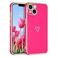 GUAGUA for iPhone 14 Case 6.1 Inch with Cute Love Heart Pattern Slim Thin Soft TPU iPhone 14 Phone Case for Women Girls Men Luxury Electroplated Shockproof Protective Cases for iPhone 14, Hot Pink