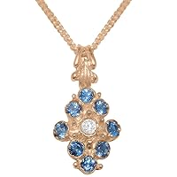 18k Rose Gold Natural Diamond & London Blue Topaz Womens Pendant & Chain - Choice of Chain lengths