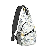 Blue Flower Floral Pattern Roses Print Crossbody Backpack Shoulder Bag Cross Chest Bag For Travel, Hiking Gym Tactical Use