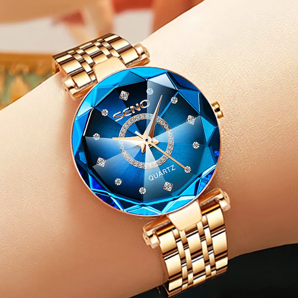 KINGNUOS Star Drill Ocean Star Dial Watch Steel Band Women's Watch Fashion Crystal Ladies Quartz Watches