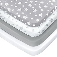 Pack and Play Sheets, 4 Pack Mini Crib Sheets, Stretchy Pack n Play Playard Fitted Sheet, Compatible with Graco Pack n Play, Soft and Breathable Material, Grey