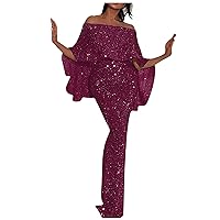 Holiday Dresses for Women Fashion Sexy Off Shoulder Slim Fit Sequin Wrap Hip Split Party Dress New Years Eve Dress