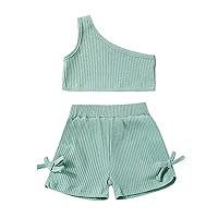 Baby Boy Set Newborn Infant Baby Girls Sleeveless Ribbed Vest Tops Solid Shorts Pants 2PCS Set (Green, 3-6 Months)