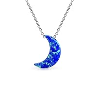Blue Created Celestial Crescent Half Moon Cut Out Opal Block Letters Alphabet Pendant A-Z Sterling Silver Initial Necklace For Women Teen October Birthstone