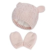 Knitted Baby Hat Gloves Set, Infant Winter Warm Cotton Hat with Gloves Knit Beanie Cap for 0-18 Months Baby