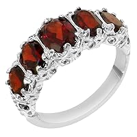 925 Sterling Silver Real Genuine Garnet Womens Band Ring