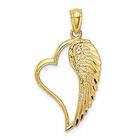 14k Gold Religious Guardian Angel Wing In Love Heart Pendant Necklace Measures 26x15mm Wide Jewelry for Women