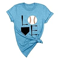 Womens Baseball Mom Shirt Plus Size Letter Graphic Short Sleeve O-Neck Game Day Softball Shirts Super Bowl T Shirts
