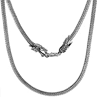Sterling Silver Bali Design Foxtail 4mm Tulang Naga Chain Necklaces & Bracelets for Men Dragon Head Endcap Handmade Antiqued Finish Hook & Eye Clasp 8-26 inch
