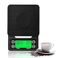 Coffee Scale with Timer, LCD Backlight Display, High Accuracy Kitchen Food Scale with Tare Function, 6.6LB/3KG Max Load, 0.1g Precision Sensor, Batteries Included