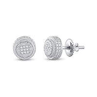 Sterling Silver Mens Round Diamond Circle Disk Stud Earrings 1/20 Cttw