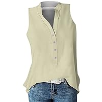 Women's Summer Tops Casual Formal Versatile Solid Color Button Sleeveless Top Shirt Tank Tops Loose Fit, S-3XL