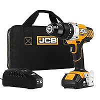 JCB Tools - JCB 20V Cordless Hammer Drill Driver Power Tool With 2.0Ah Battery, Charger And Zip Bag - Variable Speed - Forward And Reverse Rotation - For Home Improvements, Drilling, Screwdriving