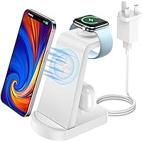 3 in 1 Wireless Charging Station, Wireless Charger for iPhone 15/14/13/12/11/Plus/Pro/Max, Wireless Charging Stand Dock for Apple Watch 9/8/Ultra/7/6/SE, AirPods 3/2/1/pro (with Adapter), White