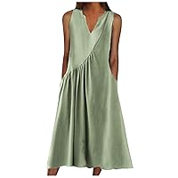 Womens Summer Stand Collar Dresses 2023 Trendy Sleeveless Color Block Patchwork Sundress Loose A-Line Beach Dress