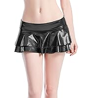 Women's Metallic Micro Skirt Pleated Festival Rave Skirt Micro-Mini Solid Color Dance Skirts Casual Flirty Skater Skirt