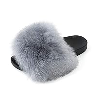 FUNKYMONKEY Women's Slides Faux Fur Cute Slip On Fuzzy Slippers Comfort Flat Sandals