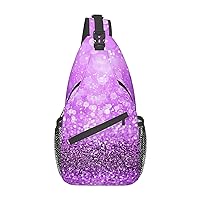 Sparkling Purple Glitter Sling Bag Crossbody Backpack Sling Backpack Shoulder Bag For Women Men Cycling Hiking Travel