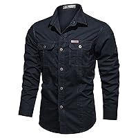 Men's Cotton Linen Shirt Long Sleeve Solid Color Pocket Long Sleeve Shirt Top Mens Long Sleeve Shirts Casual Long
