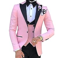 Men's Slim Fit 3 Piece Suit Set Peaked Lapel One Button Tuxedo Suits Solid Party Dinner Jacket Vest & Pants Sets