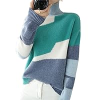 Autumn Winter Sweet Color Matching Wool Pullover Women Half Turtleneck Knitted Cashmere Sweater