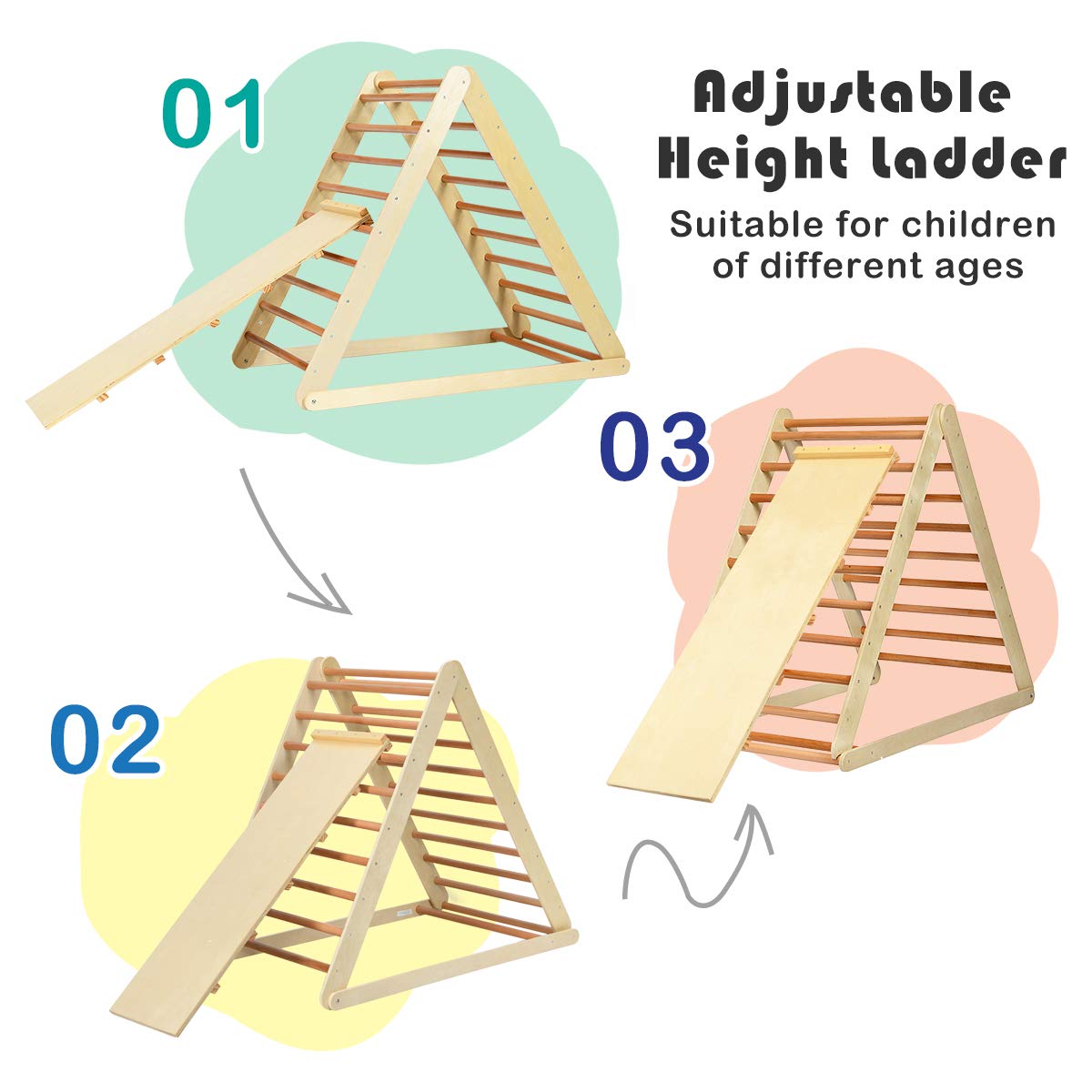 Costzon Foldable Triangle Climber with Reversible Ramp, 3 in 1 Climbing Toys for Toddlers Wooden Montessori Play Gym for Sliding & Climbing, Indoor Playground Ladder for Boys Girls Gift Present