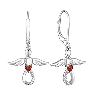 FJ Earrings for Women Guardian Angel Earrings 925 Sterling Silver Birthstone Infinity Dangle Drop Earrings Jewellery Gifts for Women Girls