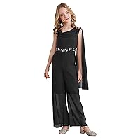 YiZYiF Girl's Ruffle Cap Sleeve Long Pants Summer Jumpsuits Belted Wide Leg Casual Birthday Party Romper