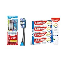 Colgate 360 Advanced Floss Tip Toothbrush, Soft Toothbrush for Adults, 4 Pack & Total Whitening Toothpaste, 10 Benefits, No Trade-Offs, Freshens Breath, Whitens Teeth and Provides Sensitivity Relief