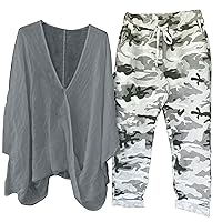 2 Piece Outfits for Women Sets Casual Loose Fit Tops Drawstring Camo Pants Tracksuit Sets 2023 Fashion Lounge Sets