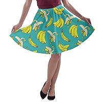 Womens Summer Hawaii Beach Tropical Fruits Toucan Pineapple Banana Strawberry A-Line Skater Skirt